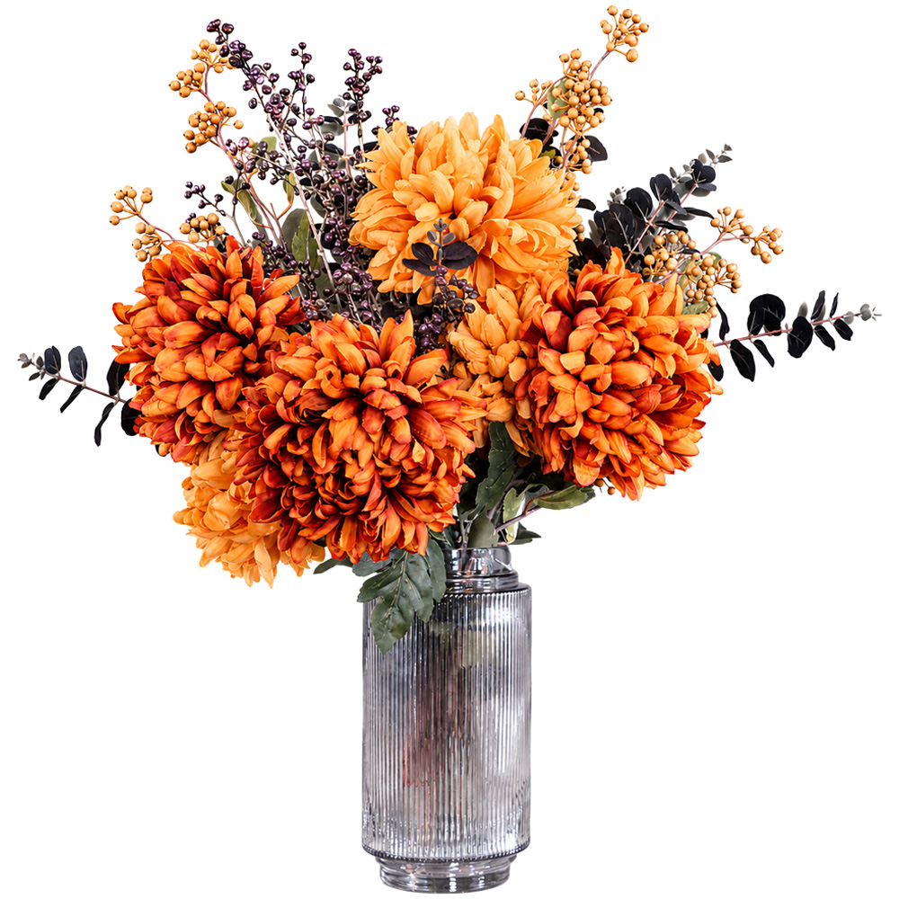 Leaf Orange and Black Artificial Flower Bundle with Glass Vase 65cm 12 Pack Image 1