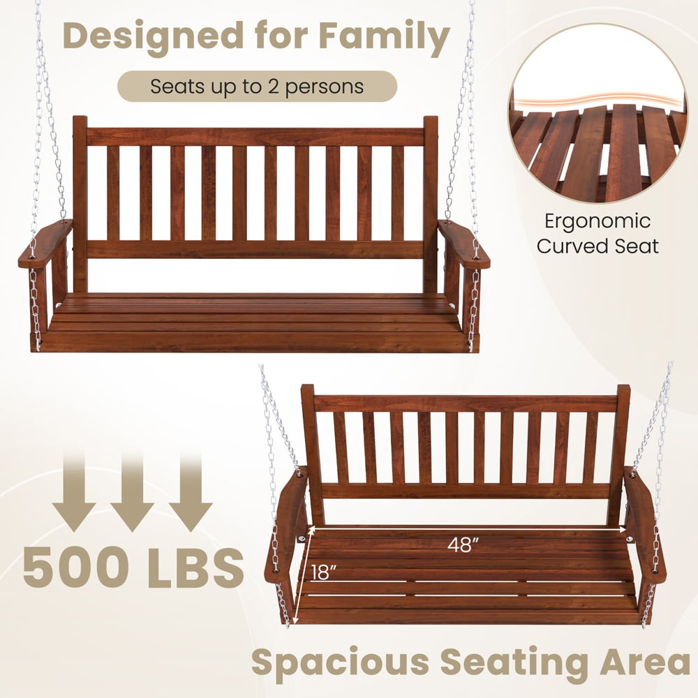 Costway 2 Seater Brown Garden Swing Image 6