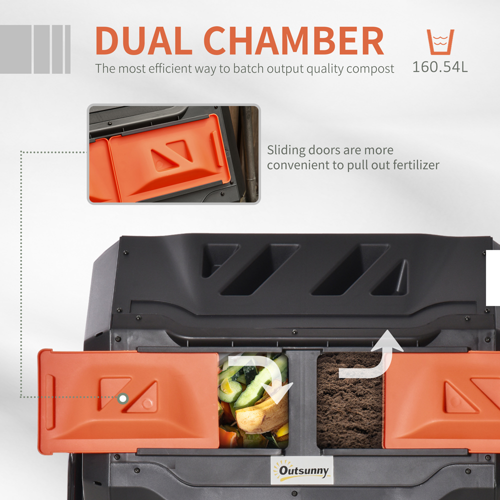 Outsunny Orange Dual Chamber Outdoor Tumbling Compost Bin 160L Image 4