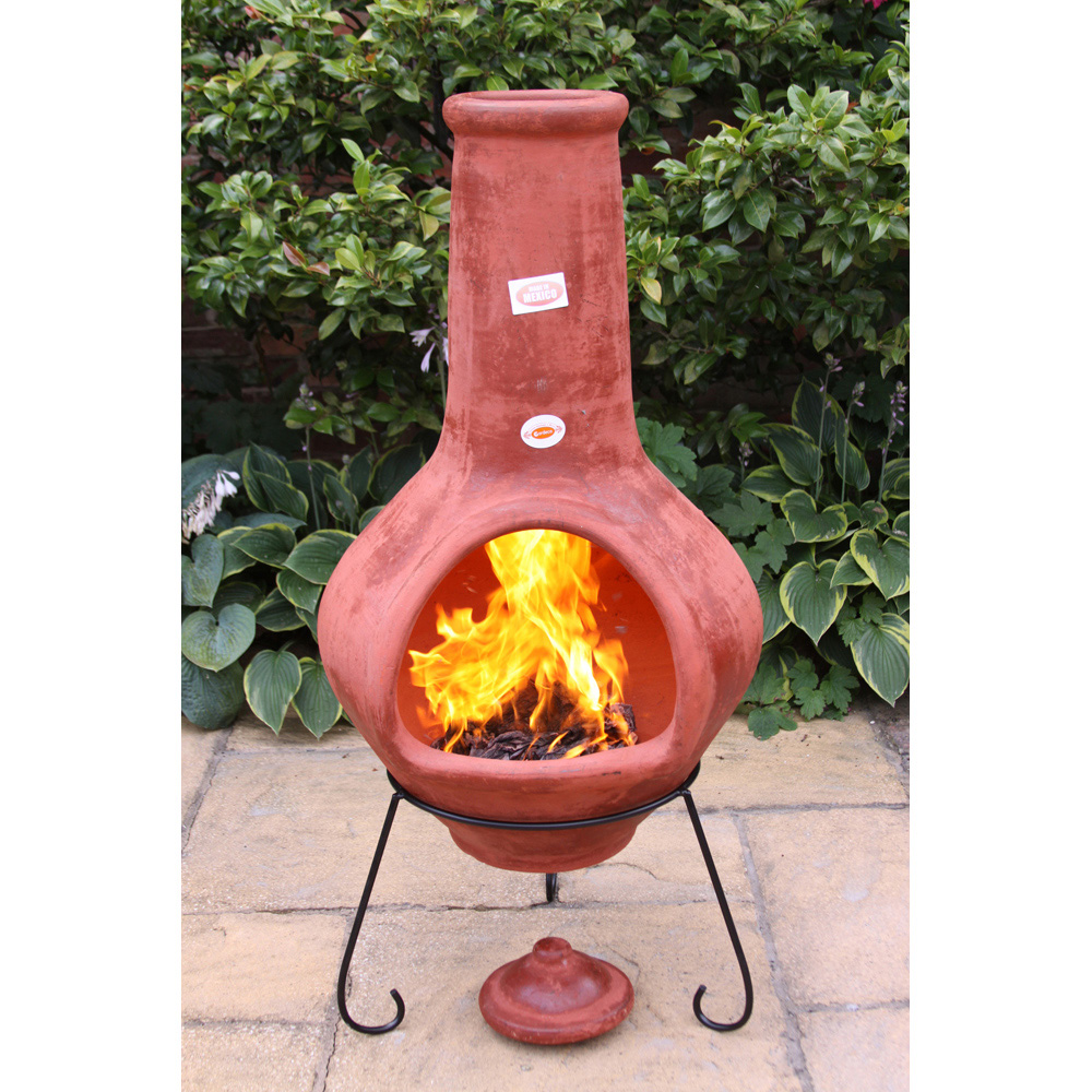 Gardeco Tibor Jumbo Brown and Orange Mexican Chimenea with Stand and Lid Image 2