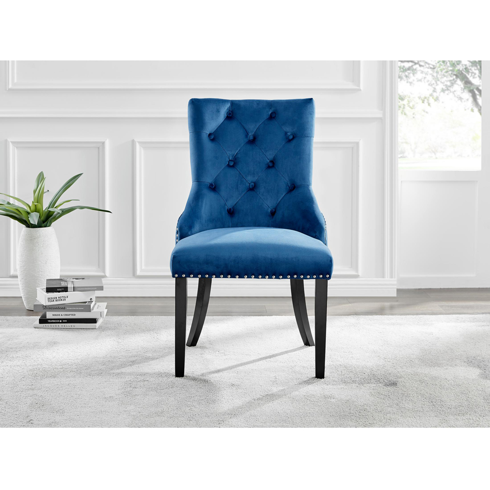 Furniturebox Kennsington Set of 2 Blue Velvet Knockerback Dining Chair Image 6