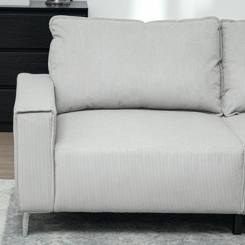 HOMCOM 3 Seater Light Grey Upholstered Corduroy Sofa Image 3