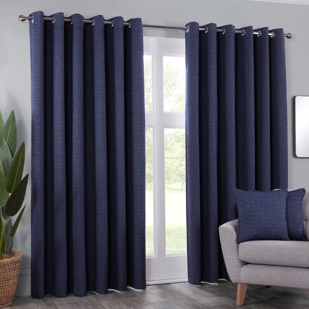 Crofton Eyelet Curtain - Navy / 183cm / 168cm Image 1