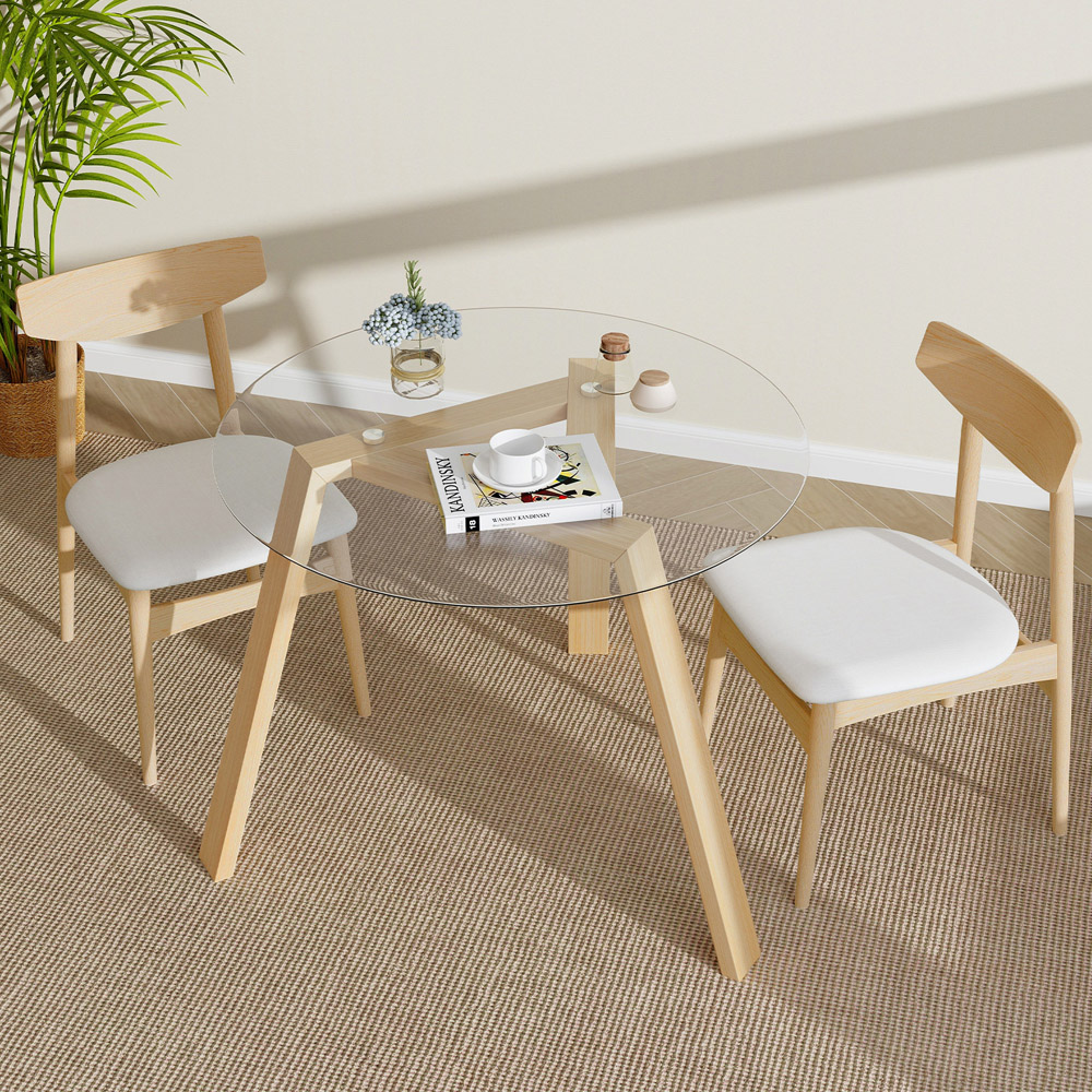 Costway 4 Seater Round Glass Dining Table Natural Image 5