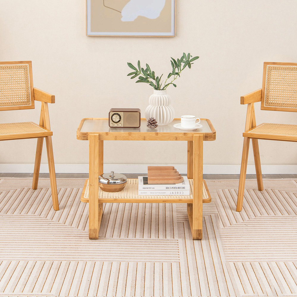 Costway Single Shelf Bamboo Rattan Side Table Image 4