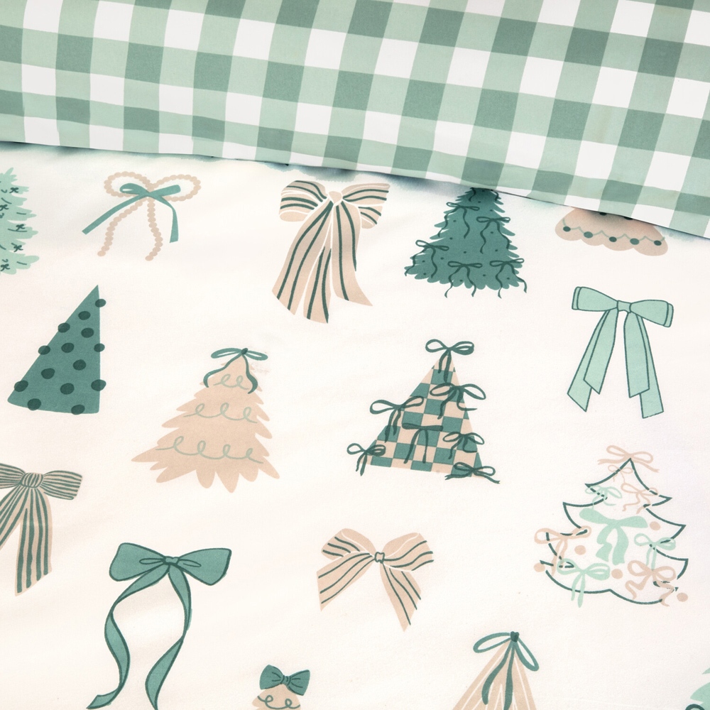 Christmas Tree Bows Bedding Set Sage Double Image 4