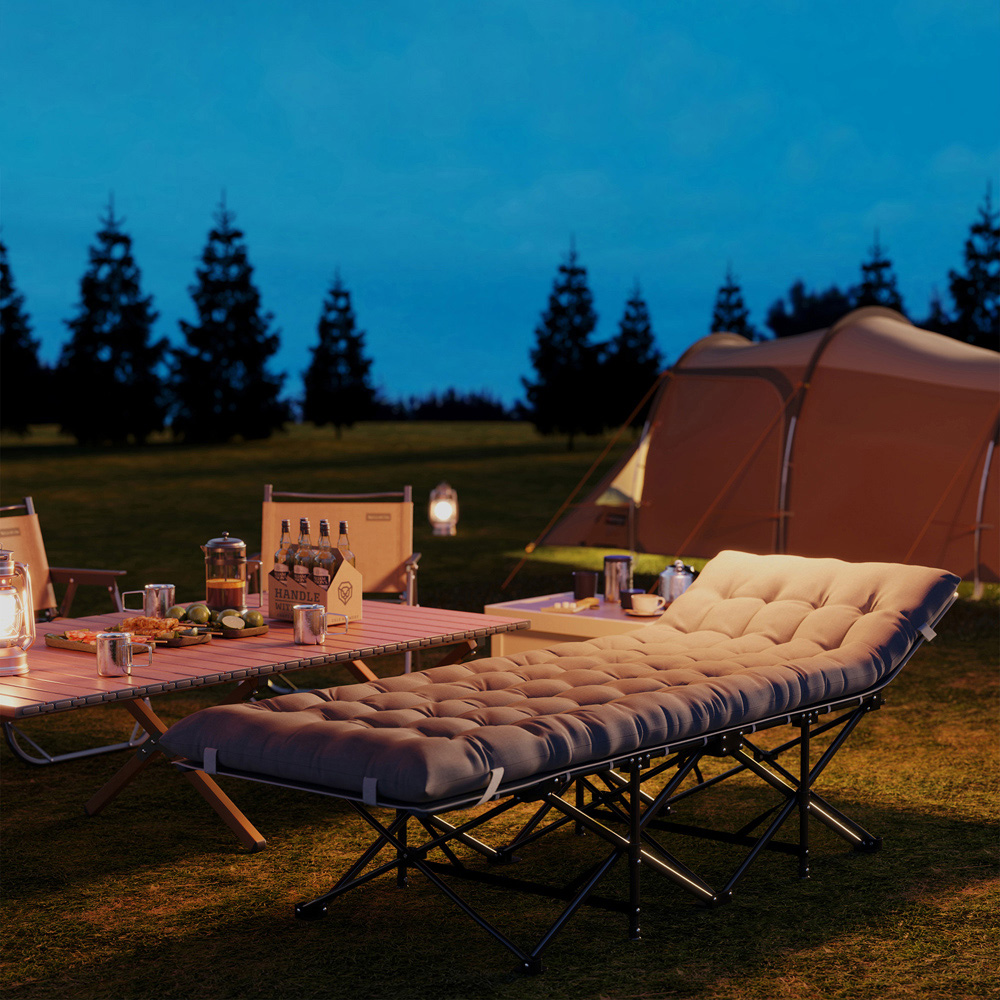 Outsunny Single Light Grey Folding Camping Cot with Mattress Image 7