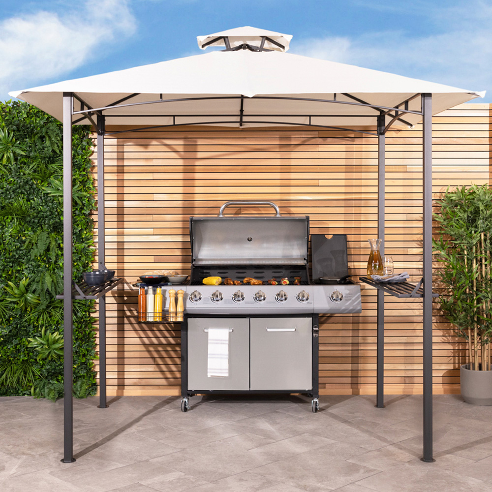 Charles Bentley 2.4 x 1.5m Beige Steel BBQ Grill Gazebo Image 1