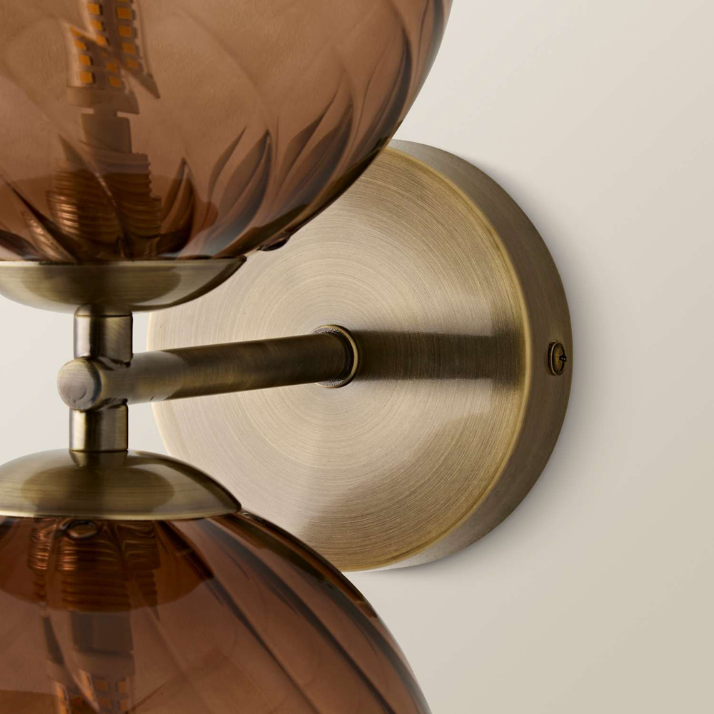 ValueLights Sydney Brushed Brass 2-Way Glass Globe Wall Light with Bulb Image 4