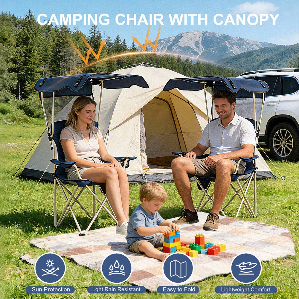 Willowmare Blue Portable Folding Camping Chair with Canopy Image 4