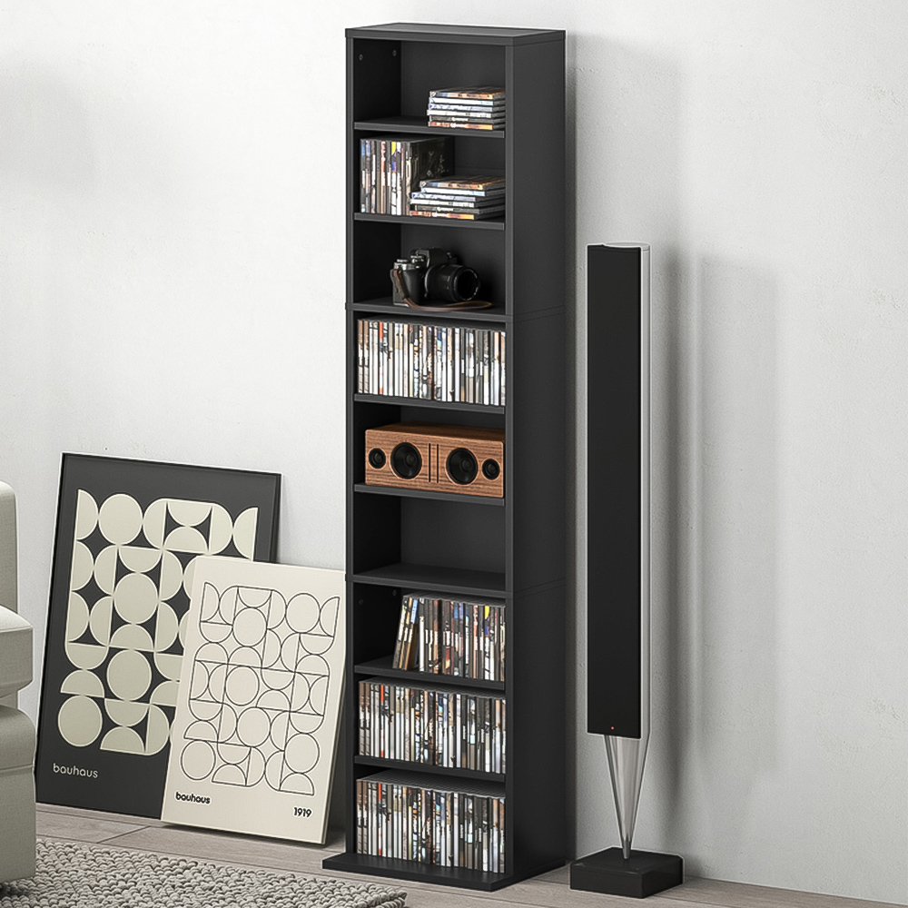 HOMCOM 9 Shelf Black DVD and CD Media Storage Unit Image 1