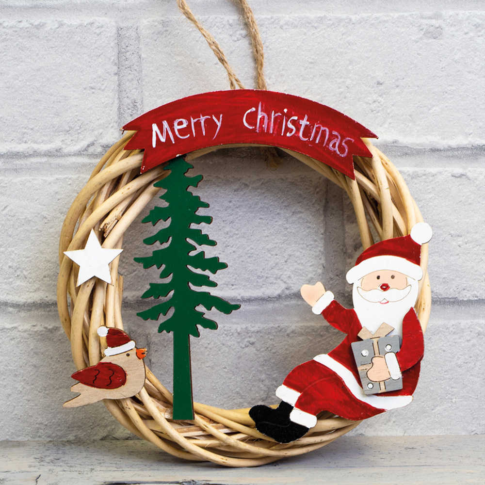 St Helens Natural Colour Hanging Wicker Wreath with Santa Image 3
