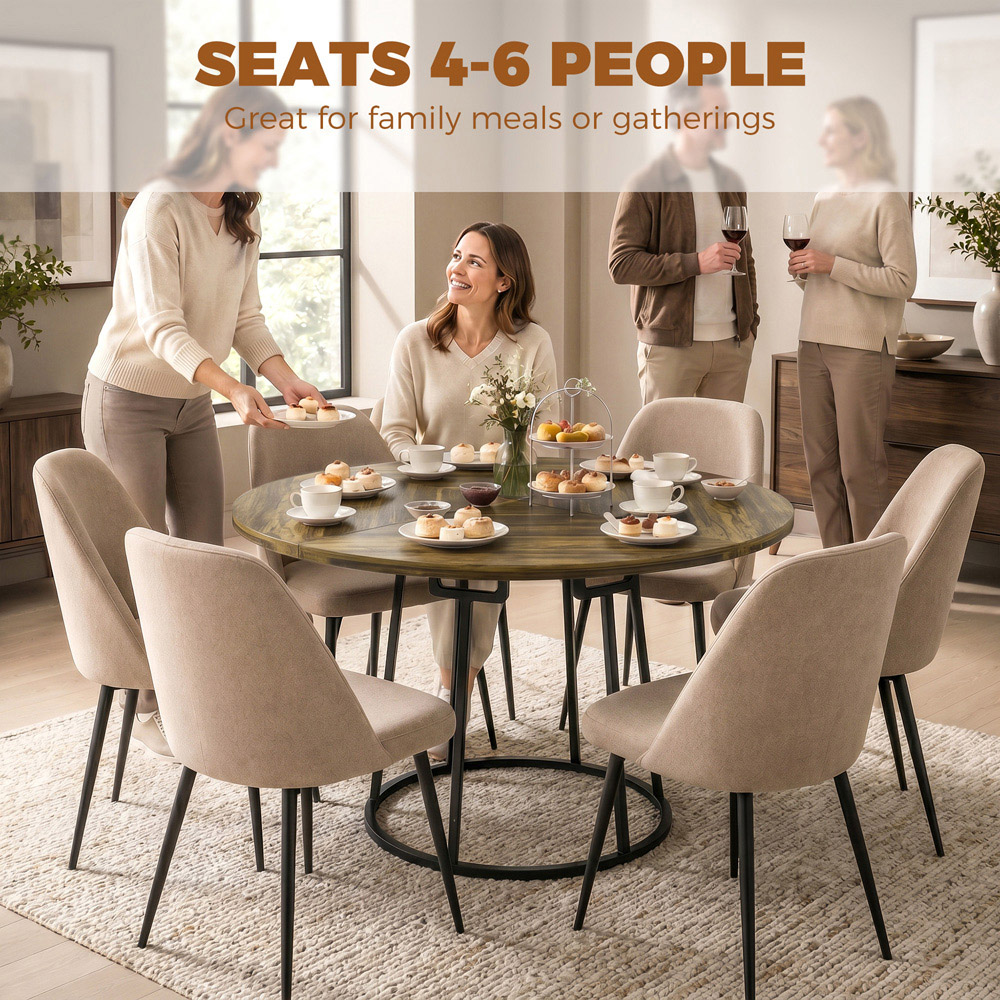 HOMCOM 6 Seater Round Dining Table Rustic Brown Image 5