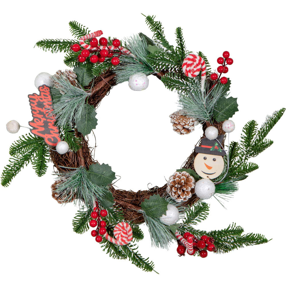 Samuel Alexander Candy Swirls Christmas Wreath with Pinecones Red Berries and Candy Canes 40cm Image 1