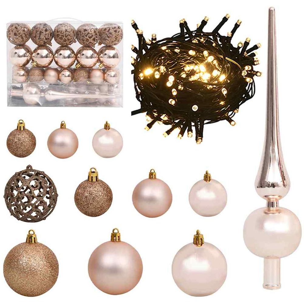 vidaXL Pre-Lit Rose Gold Baubles Green Artificial Christmas Tree 5ft Image 3