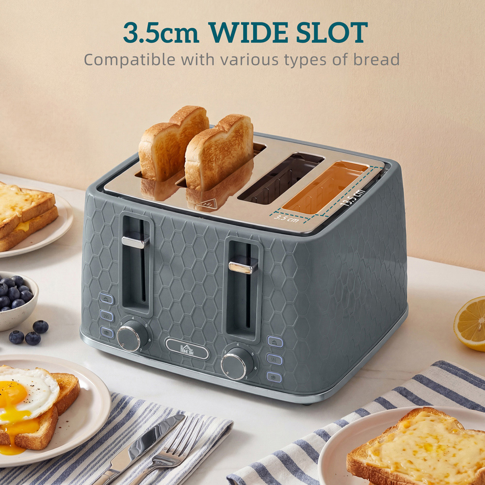 HOMCOM Grey 1.7L Fast Boil Kettle and 4 Slice Toaster Set Image 8