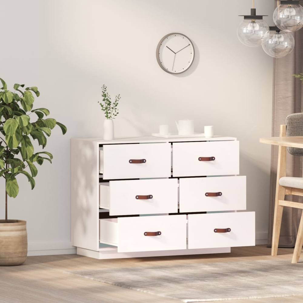 vidaXL 6 Drawer White Solid Pine Wood Sideboard Image 8