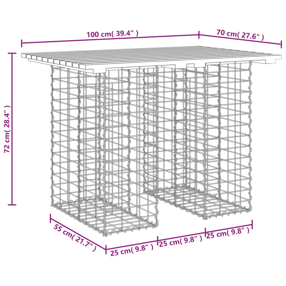 vidaXL Natural Solid Douglas Wood Gabion Design Garden Table 70 x 100 x 72cm Image 6