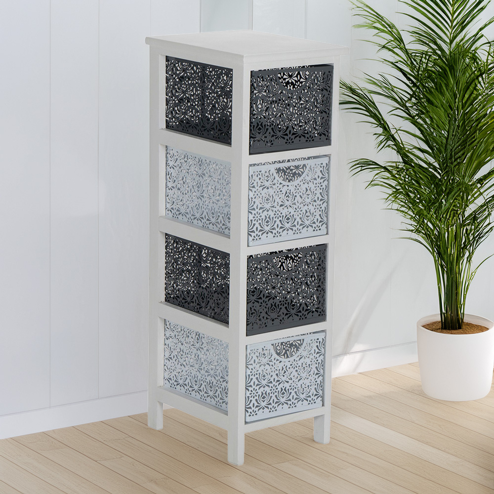 Lacey 4 Drawer Grey and White Storage Tower Image 2