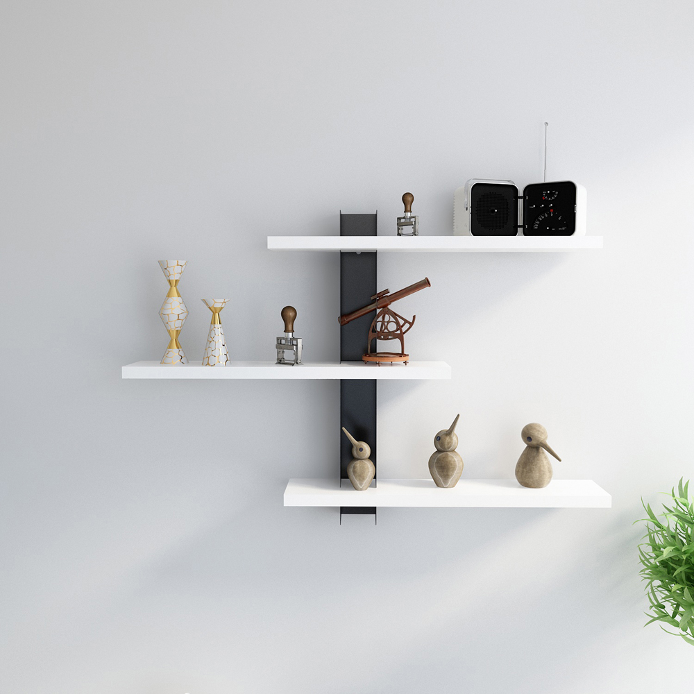 Decorotika Mita 3 Tier White and Black Wall Mounted Shelf Image 2
