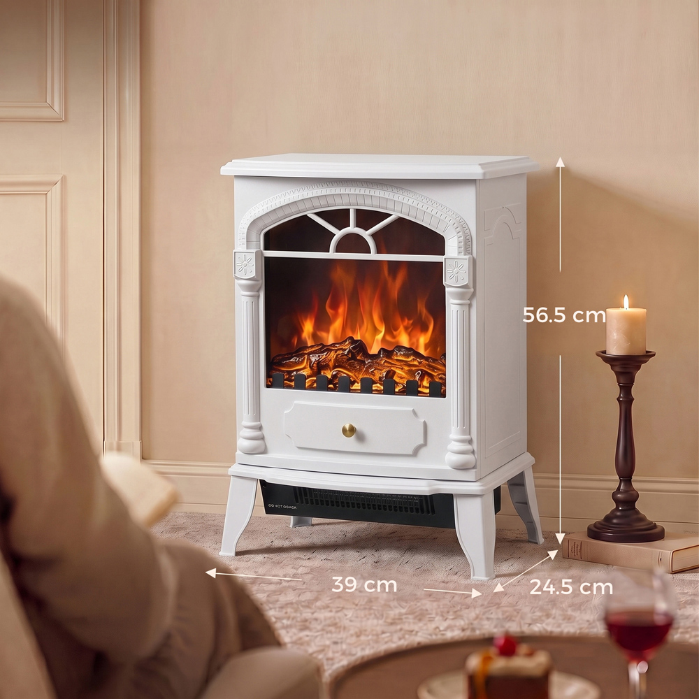 HOMCOM White Freestanding Portable Fireplace with Adjustable Thermostat Image 7