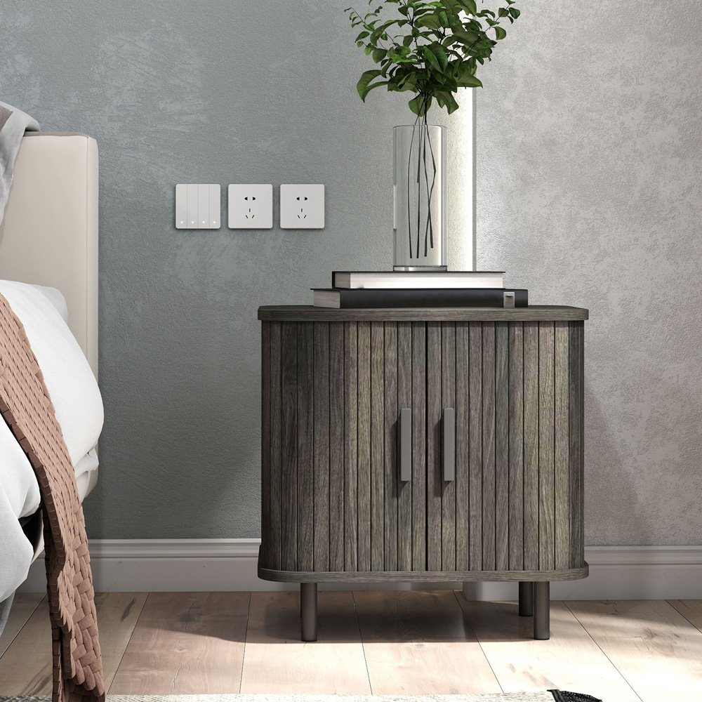 HOMCOM 2 Sliding Door Grey Nightstand Image 4