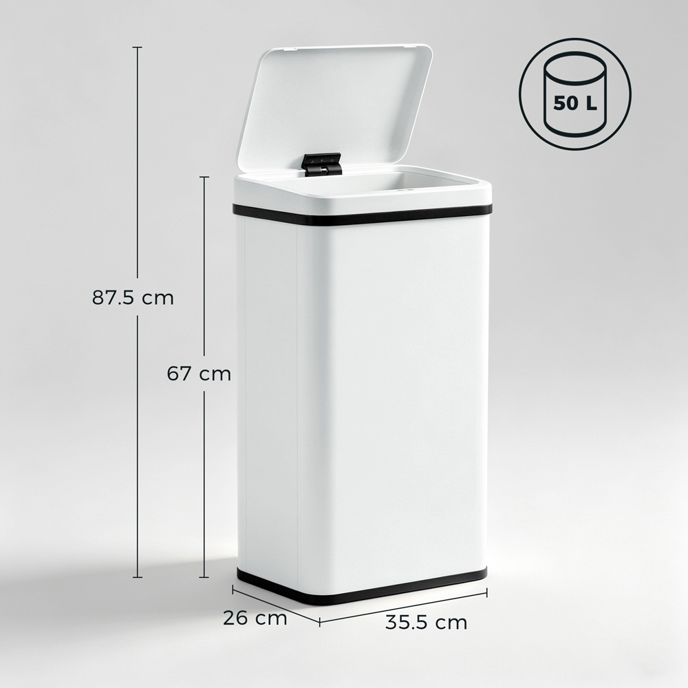 HOMCOM White Stainless Steel Kitchen Motion Sensor Bin 50L Image 9