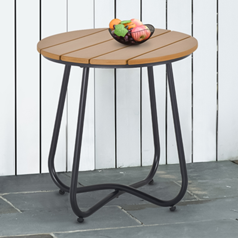 Outsunny Natural Wood and Black Round Outdoor Side Table Image 1