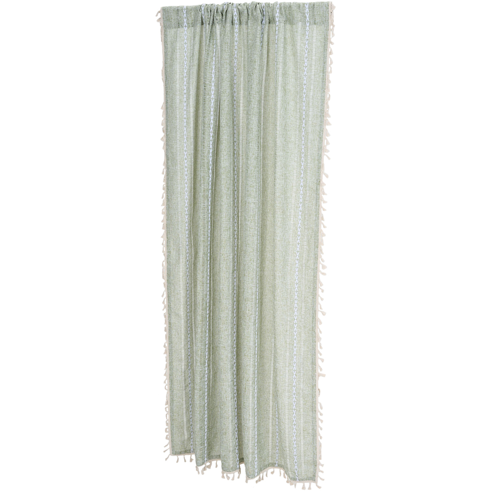 Living and Home Light Green Boho Tassel Faux Linen Curtain 132 x 180cm Image 3
