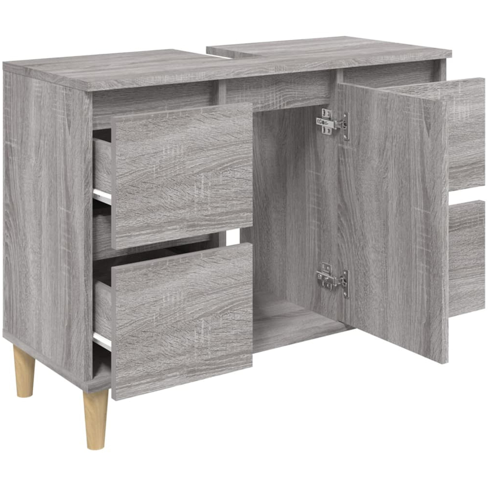 vidaXL Single Door 4 Drawer Grey Sonoma Freestanding Under Sink Bathroom Cabinet Image 5
