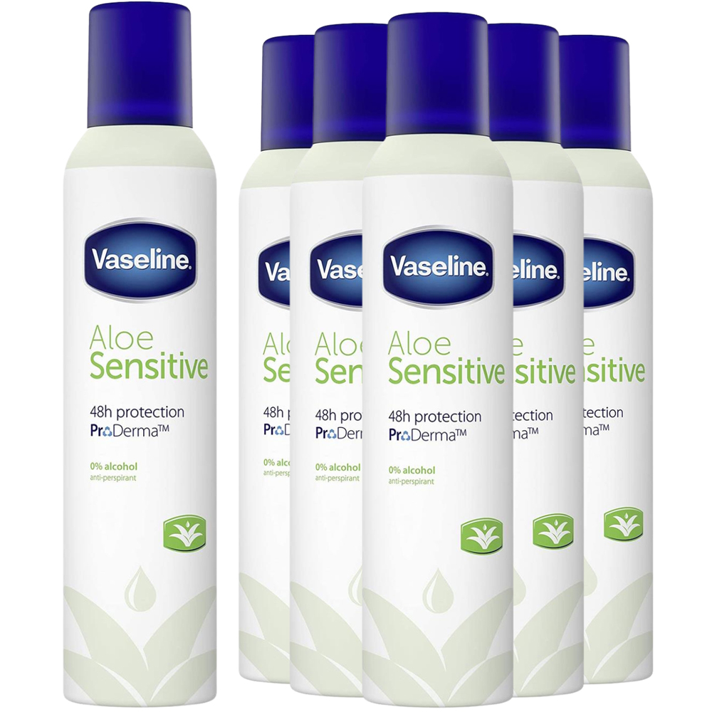 Vaseline Aloe Sensitive Women's Soothing Anti-Perspirant Women's Deodorant Spray 250ml 6 Pack Image 1