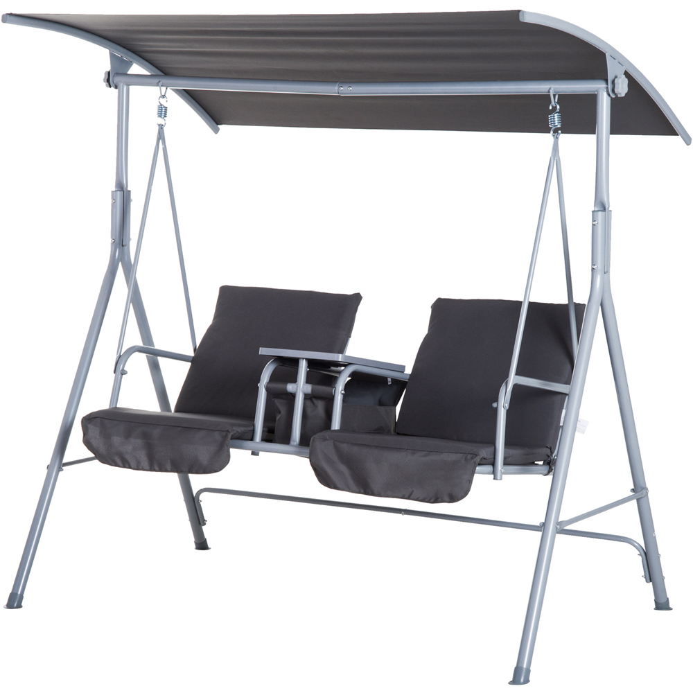 Outsunny 2 Seater Grey Steel Swing Chair with Table and Canopy Image 2