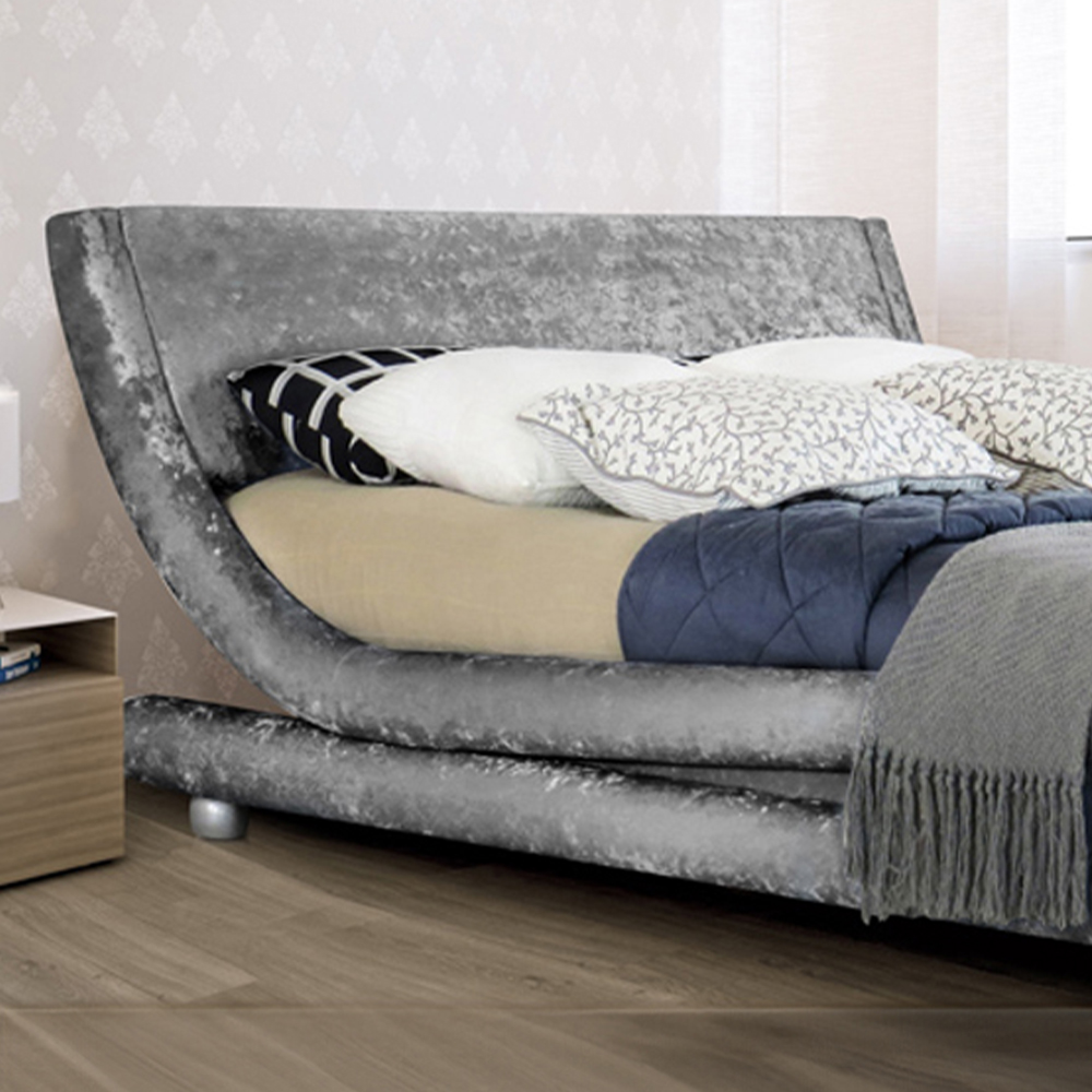 Brooklyn Modern Curved Double Silver Crushed Velvet Bed Frame Image 2