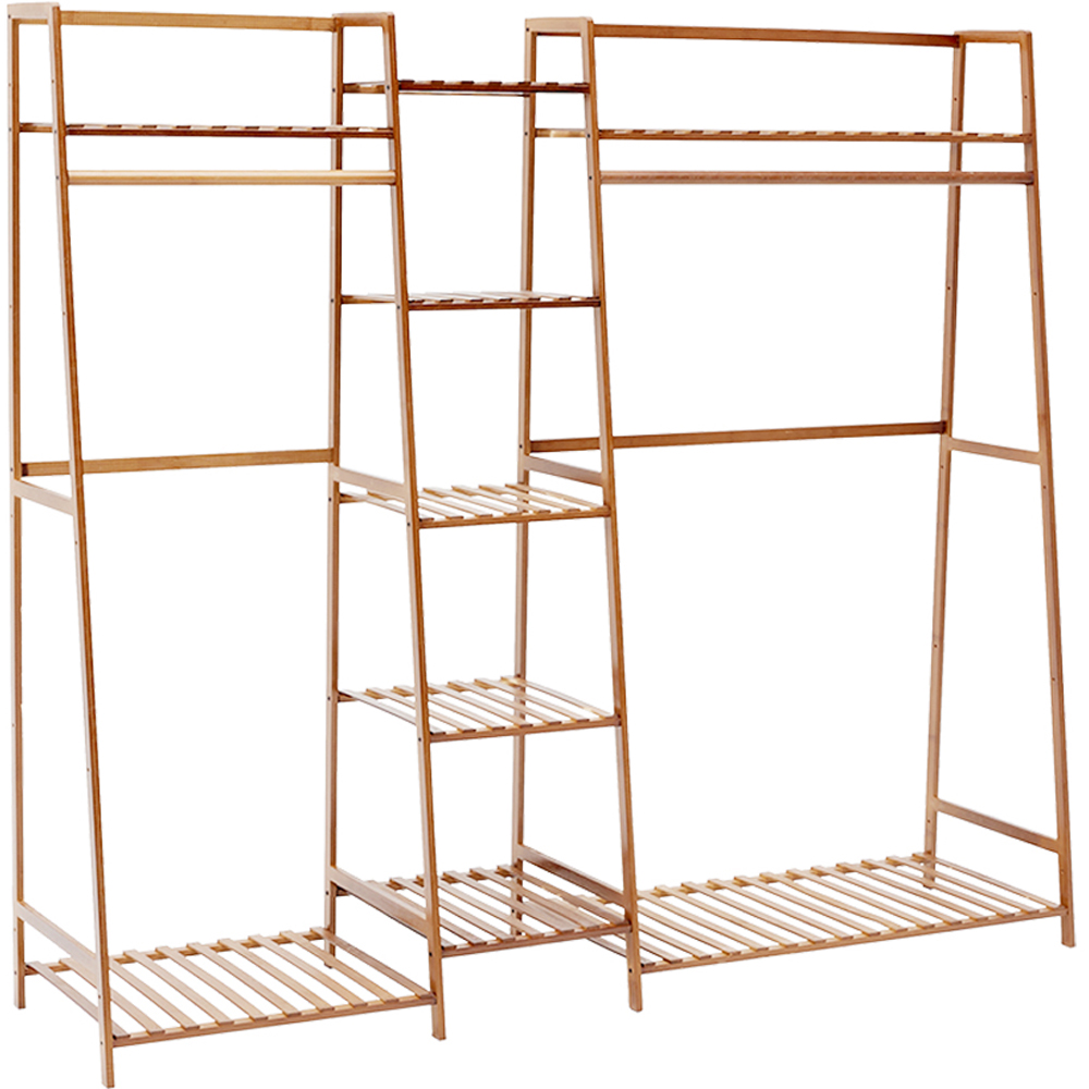 H&O Direct Trapezoid 9 Shelf Natural Bamboo Garment Rack Image 1