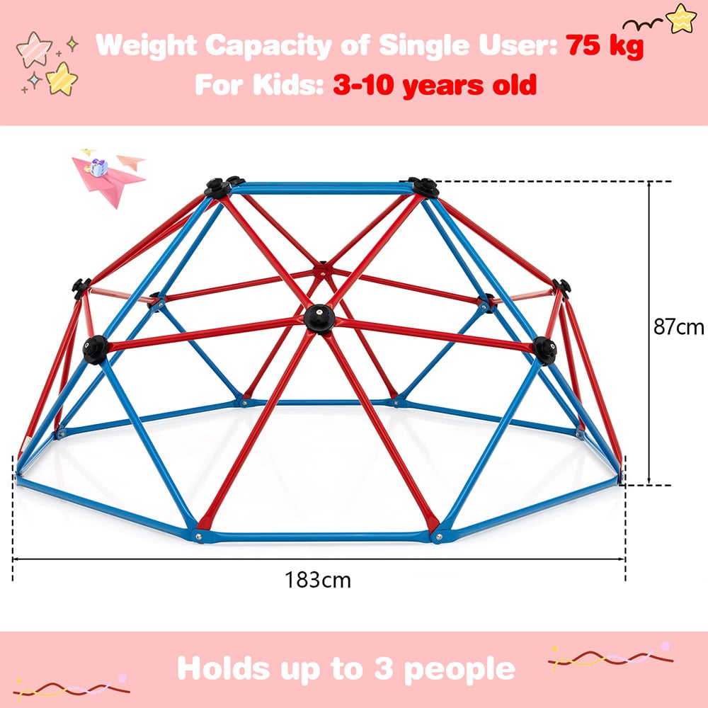 Costway Blue and Red Kids Geometric Dome Climber 6ft Image 9