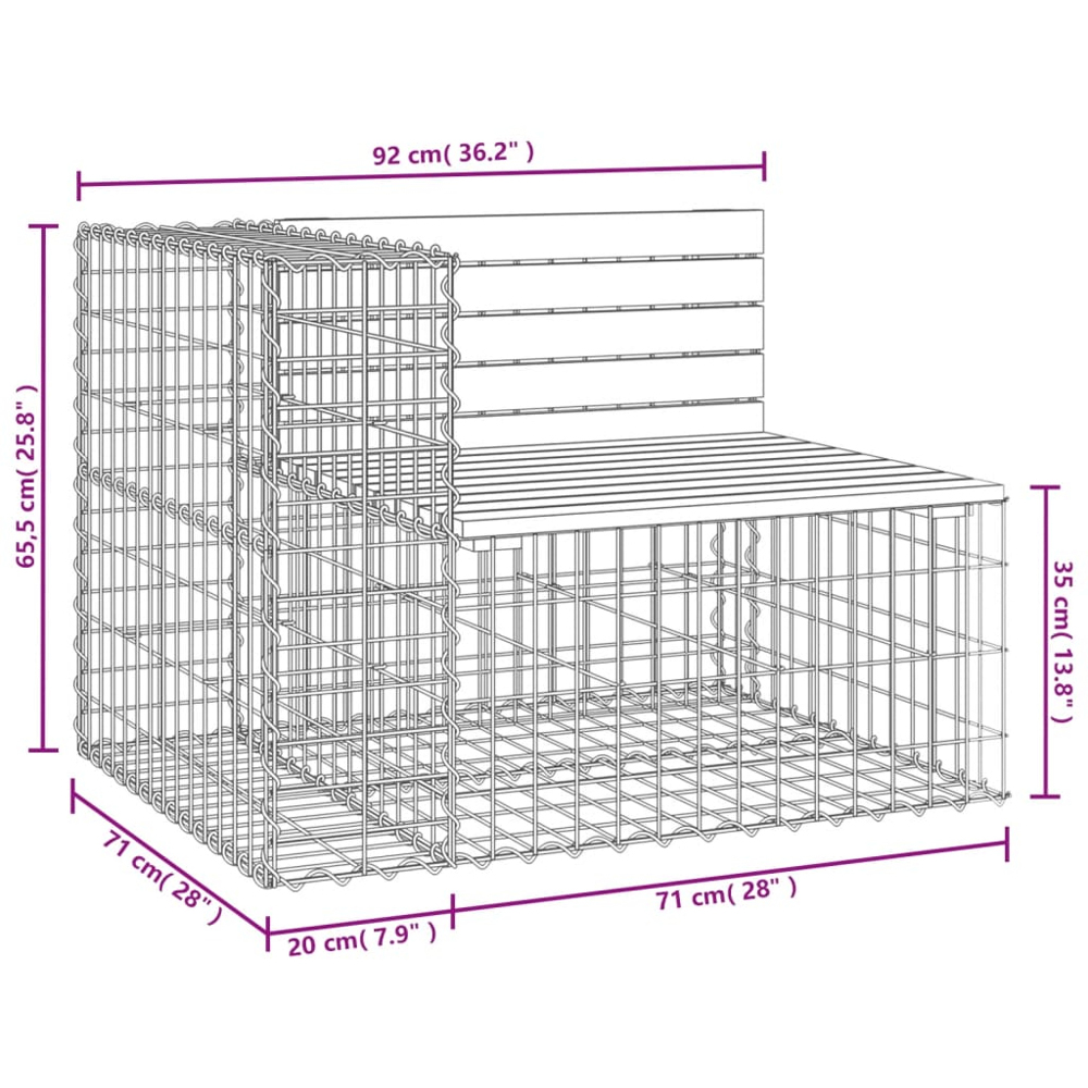 vidaXL Natural Solid Douglas Wood Gabion Design Garden Bench 92 x 71 x 65.5cm Image 7
