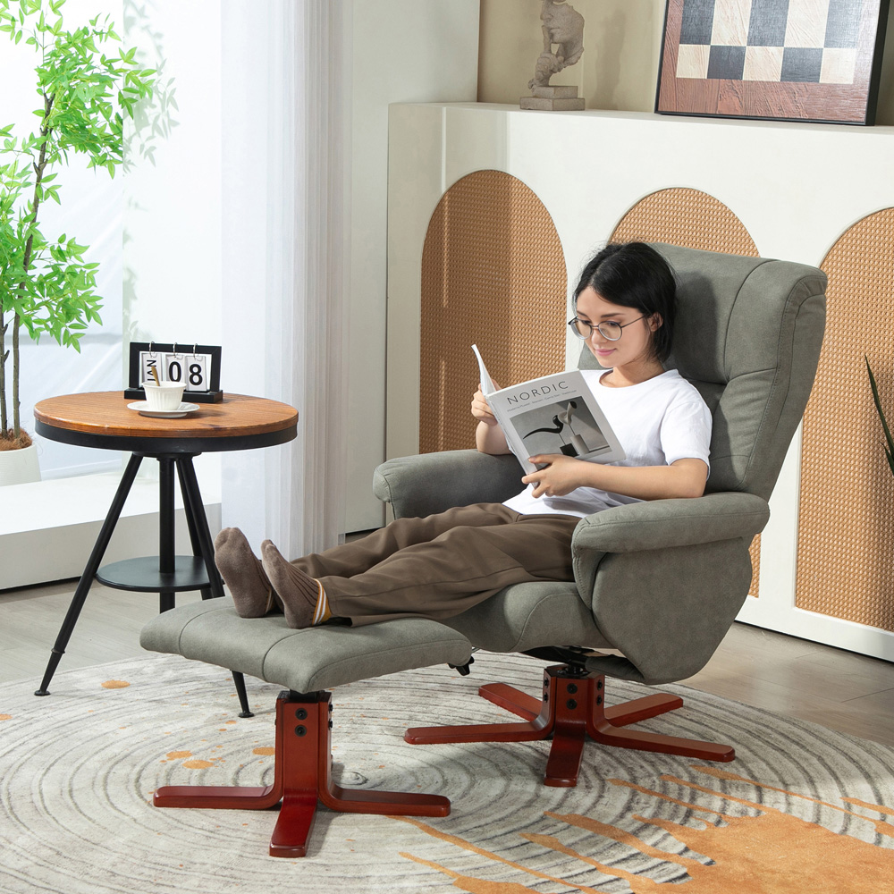 Portland Grey Recliner Armchair with Footstool Image 4