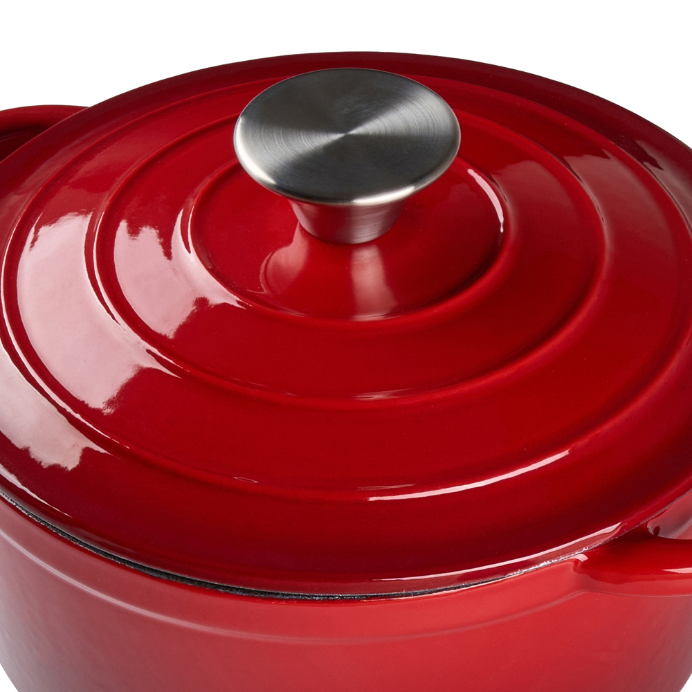Living and Home 6L Red Cast Iron Enamel Dutch Oven with Lid Image 6