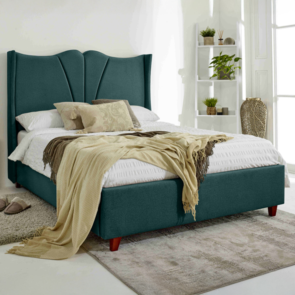 Eleganza Florentine Double Green Arlington Fabric Bed Frame with Winged Headboard Image 1