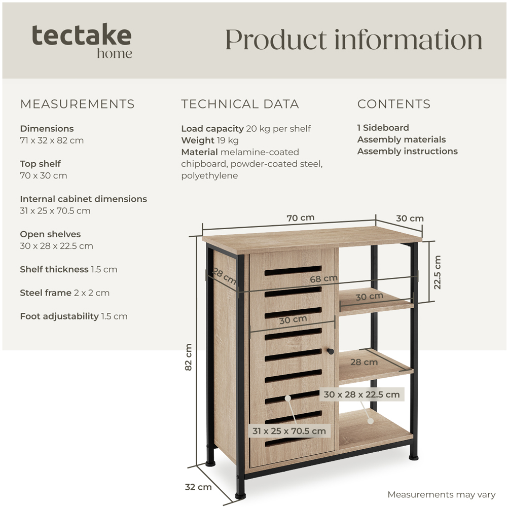Tectake Runcorn Single Door 3 Shelf Sonoma Oak sideboard Image 9