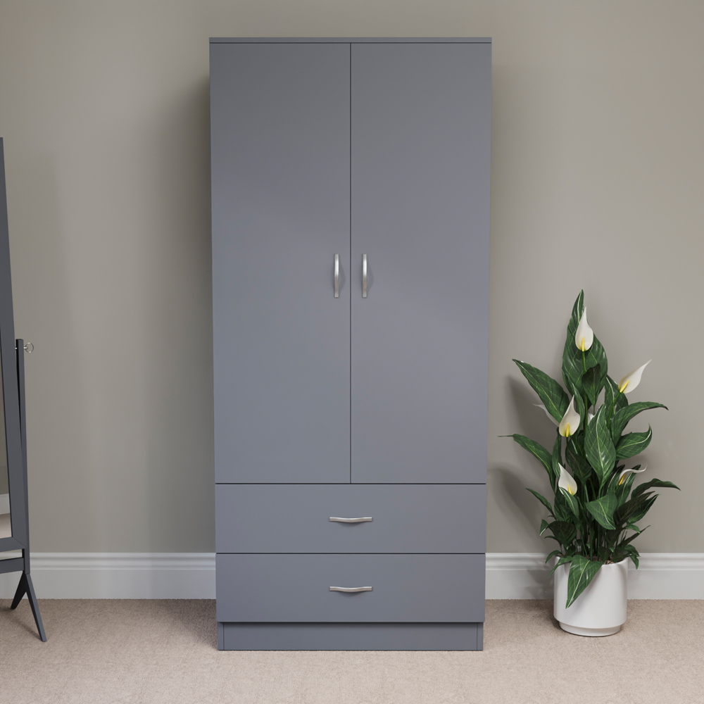 Vida Designs Riano 2 Door 2 Drawer Grey Wardrobe Image 3