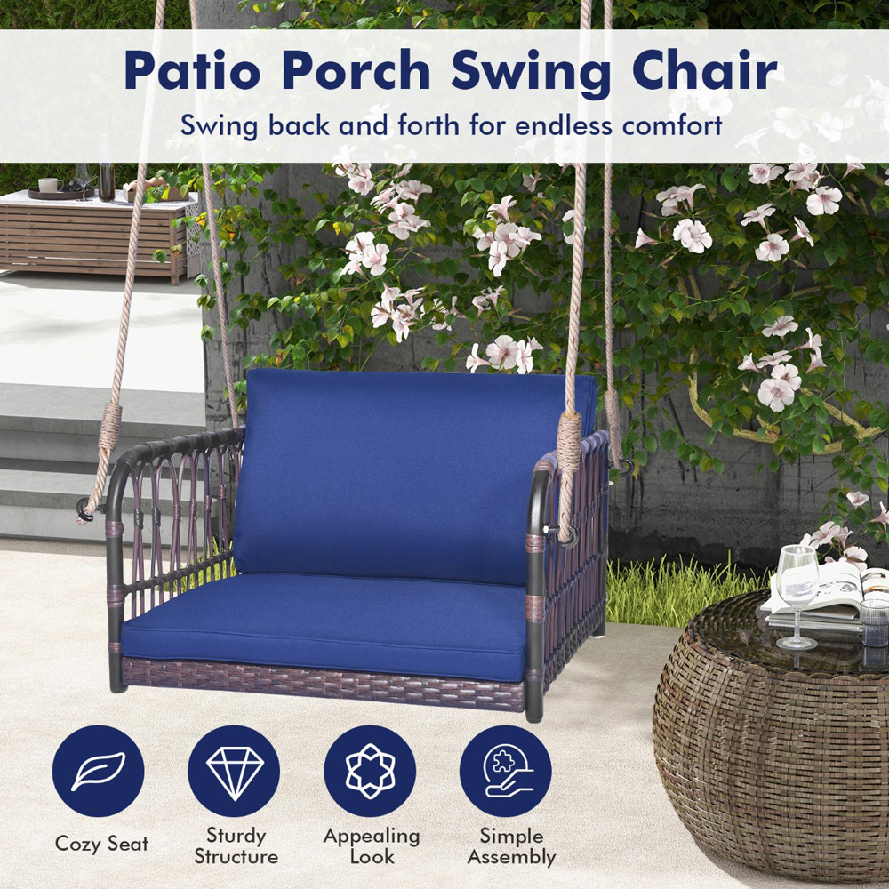 Costway Single Seater Navy Garden Swing Chair with Cushion Image 8