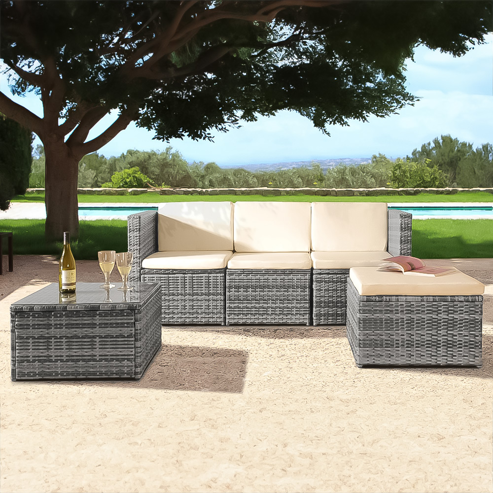 Brooklyn 3 Seater Light Grey Rattan Garden Sofa Set with Cover Image 1