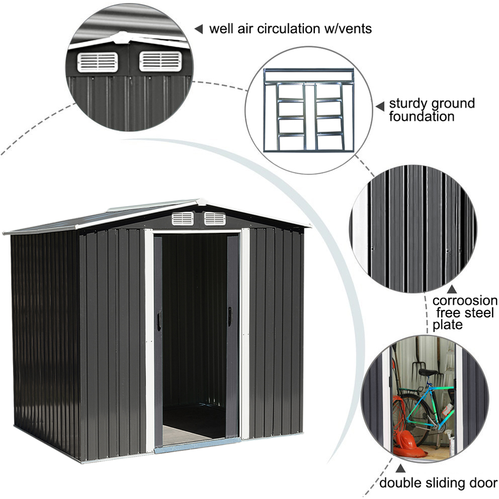 Living and Home 8.1 x 8.1ft Black Dual Sloped Roof Ventilated Metal Tool Storage Shed Image 6