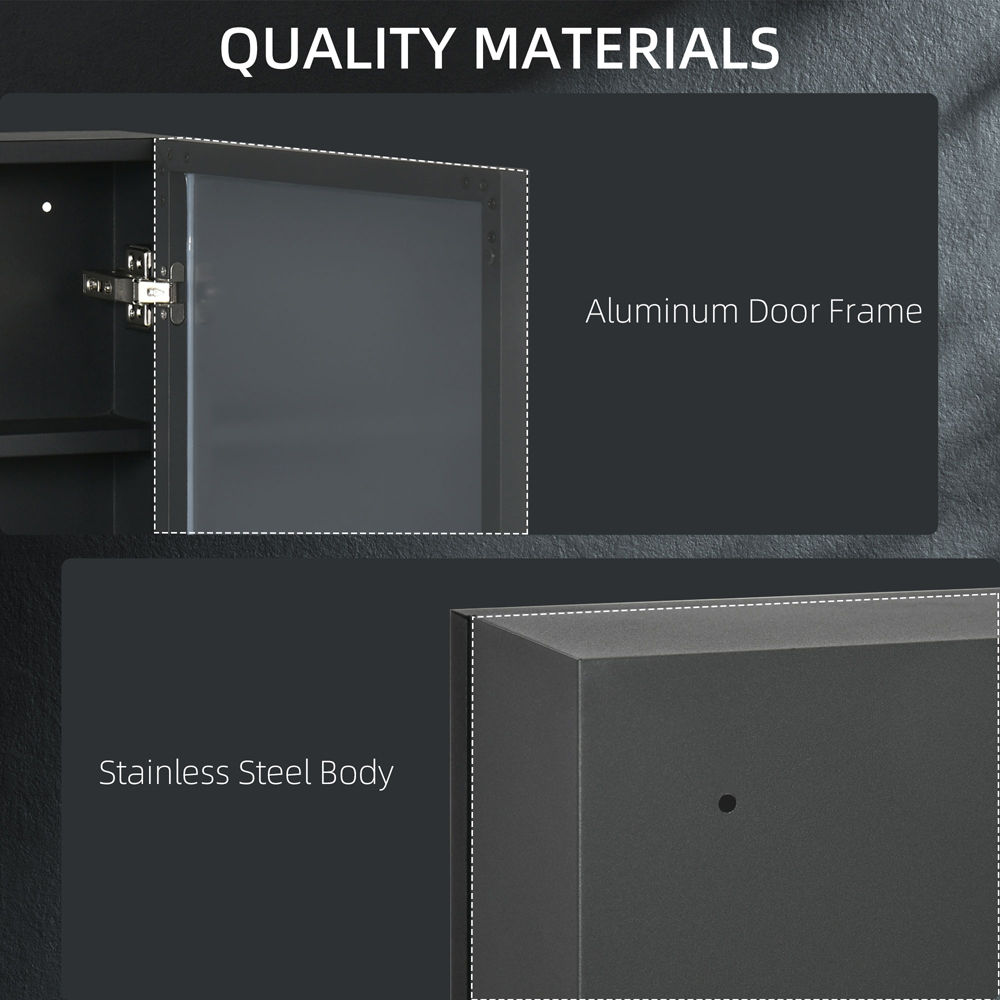 Kleankin Black Wall Mounted Slim Mirrored Bathroom Cabinet Image 8