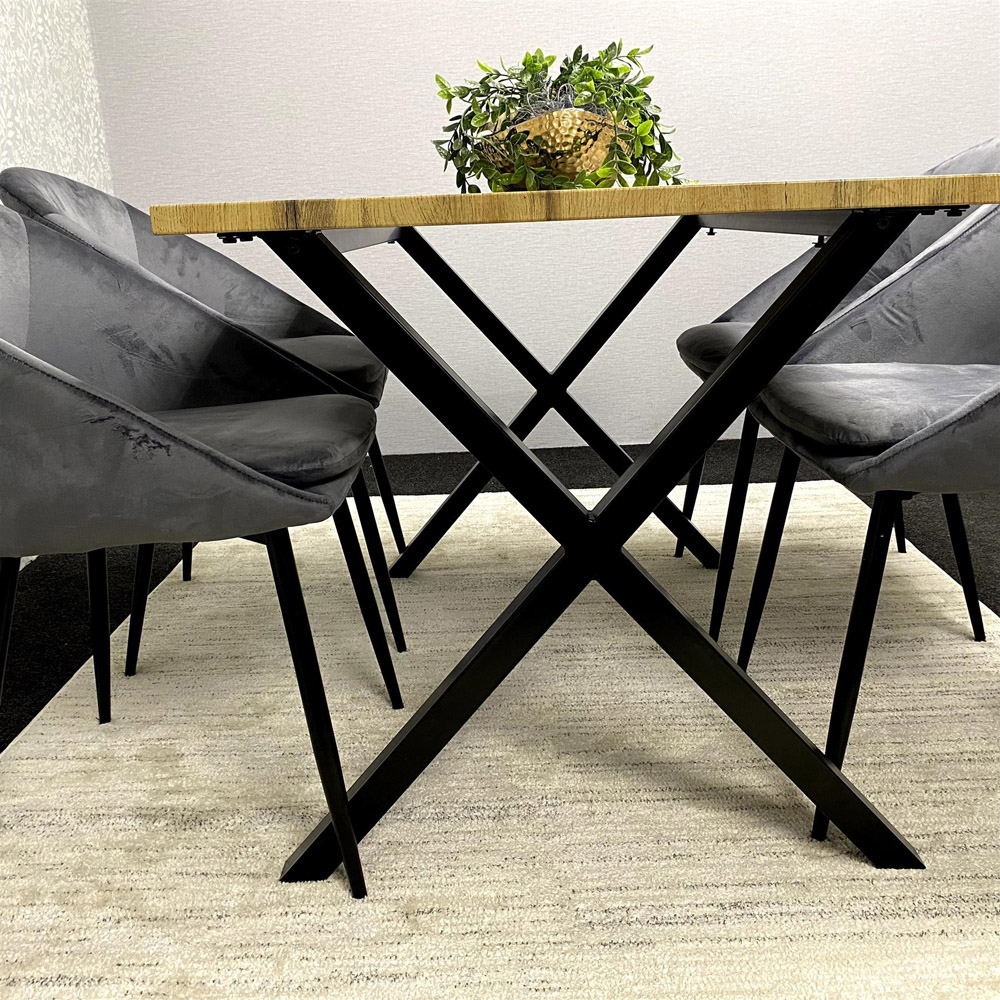 Kosy Koala 4 Seater Grey Velvet Wooden Dining Table Set Image 2