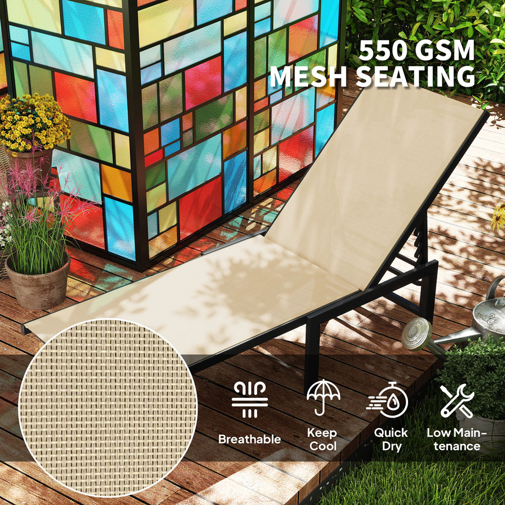 Outsunny Khaki 5 Level Adjustable Sun Lounger Image 8