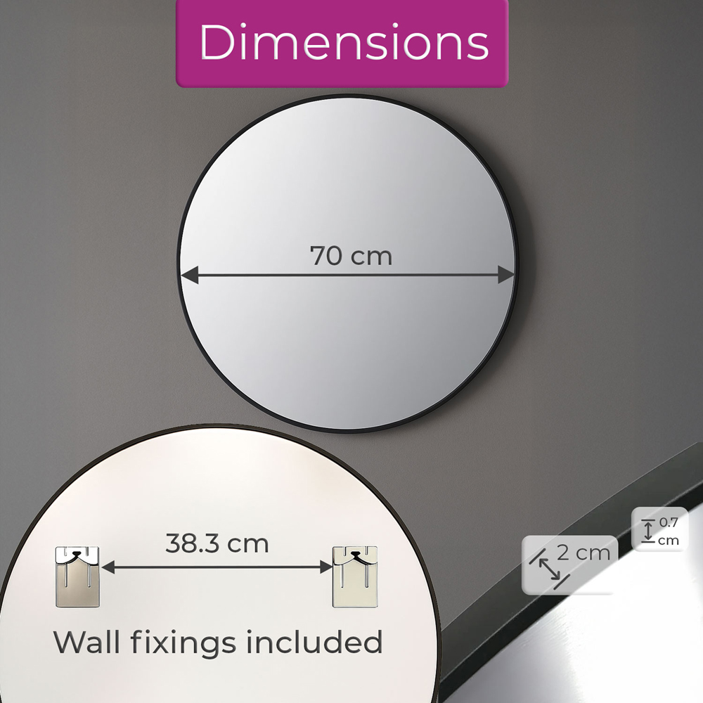 Neo Black Metal Frame Anti-Rust Wall Mounted Round Mirror 70cm Image 7