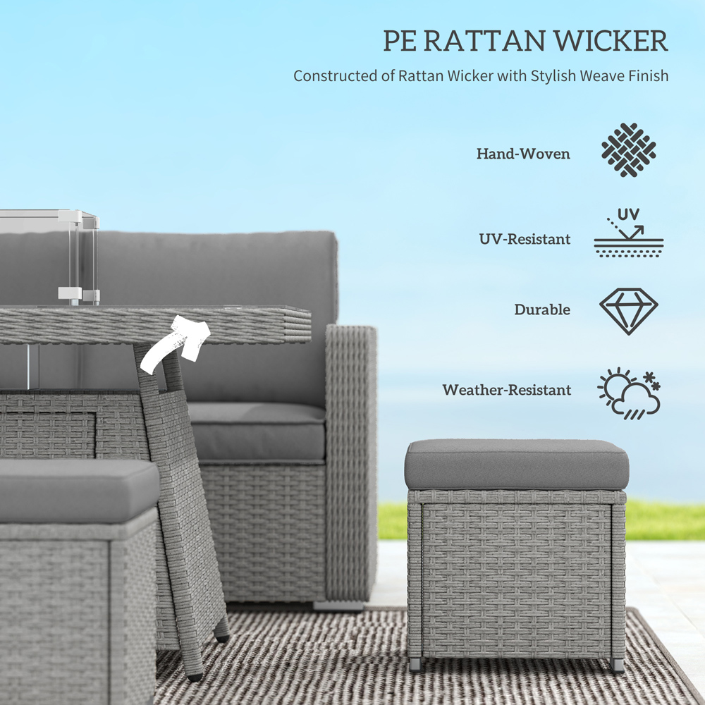 Outsunny 7 Piece Rattan Garden Furniture Set with Gas Fire Pit Table Image 4