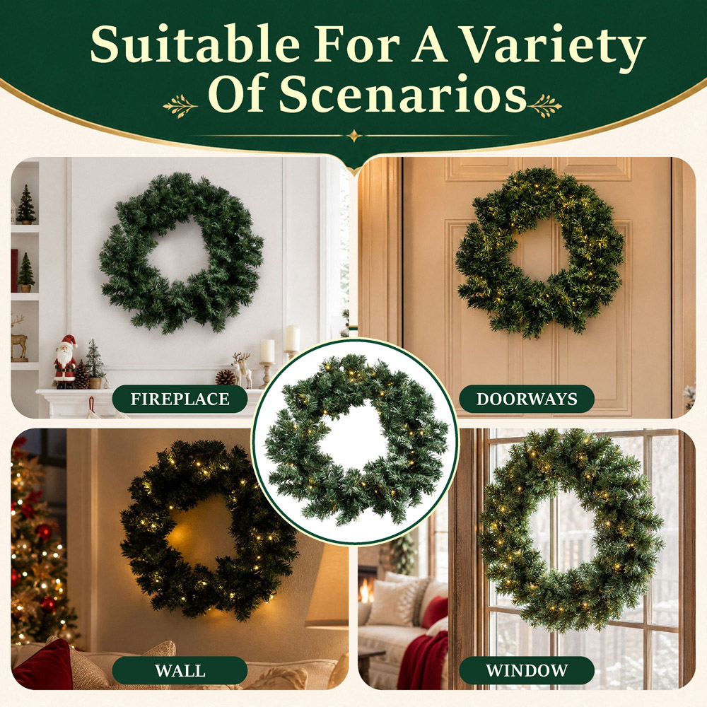 Abrihome 35 Warm White LED Multi-Function Artificial Christmas Wreath with 140 Tips 50cm Image 8